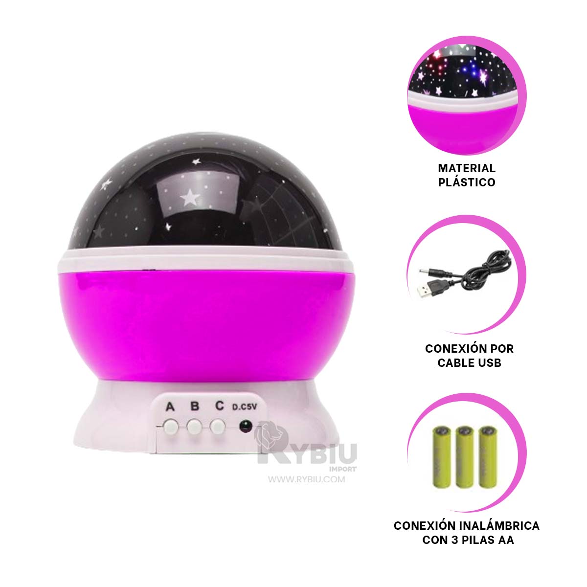 REFLECTOR RYBIU TE30257 INTERACTIVO PARA NIÑAS FUCSIA + REGALO AGENDITA - 3