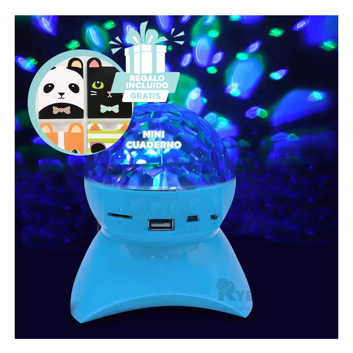 BOCINA PROYECTOR BLUETOOTH RYBIU TE30274 LUCES DIVERTIRSE CELESTE + GIFT STICKERS - 1
