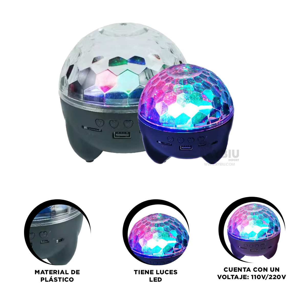 BOCINA PROYECTOR BLUETOOTH RYBIU TE30271 LUMINOSO REUNIONES NEGRO + REGALO STICKERS - 3
