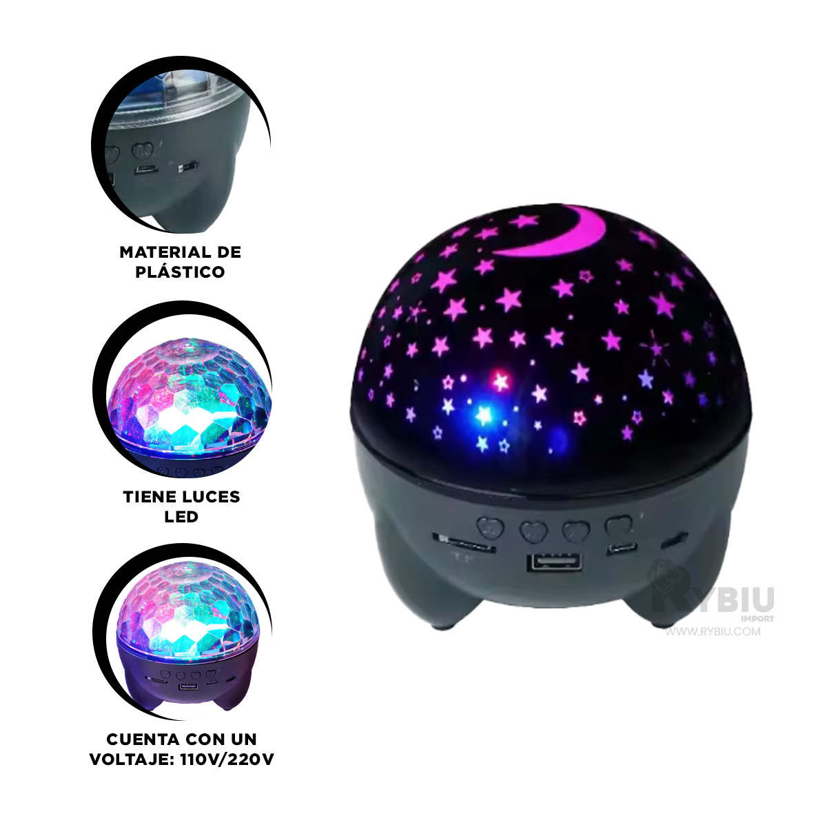 BOCINA PROYECTOR BLUETOOTH RYBIU TE30271 RESISTENTE BRILLANTE NEGRO + GIFT MINIAGENDA - 3