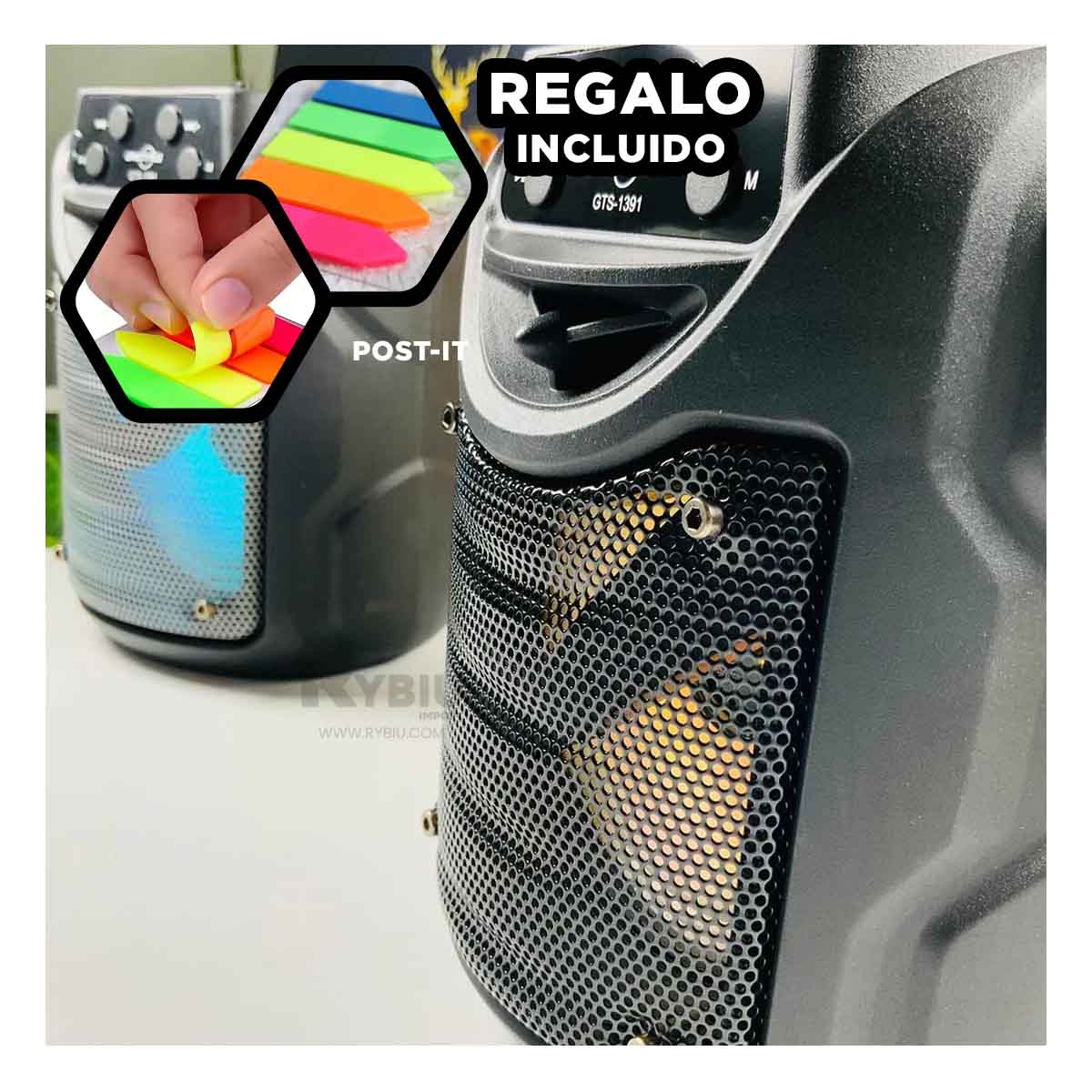 PARLANTE RYBIU GTS-1391 ALTAVOZ PODER NEGRO 5 W + BANDERITAS ADHESIVAS - 1