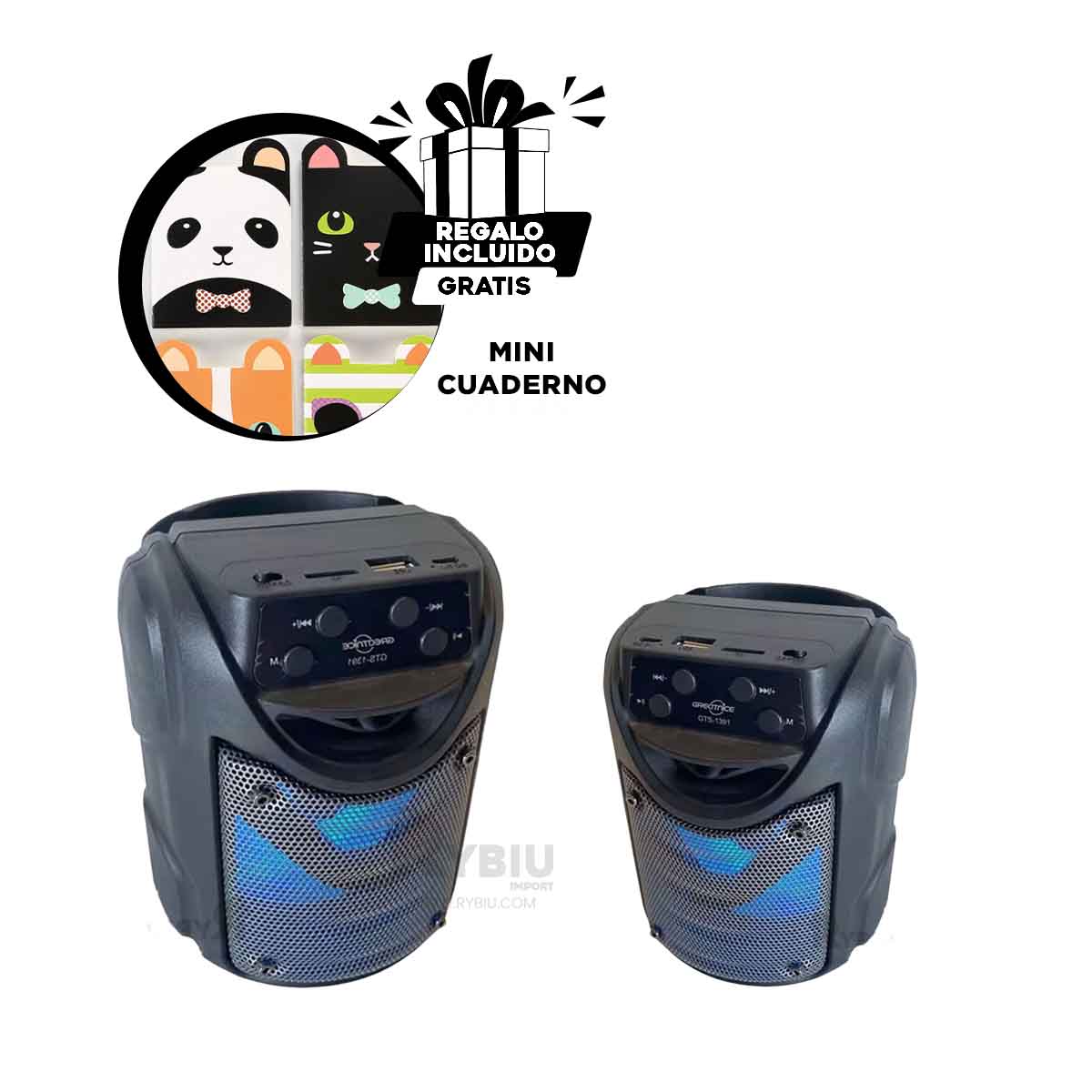 PARLANTE RYBIU GTS-1391 BOCINA ENTRADA USB RECARGABLE NEGRO + REGALO AGENDITA - 4