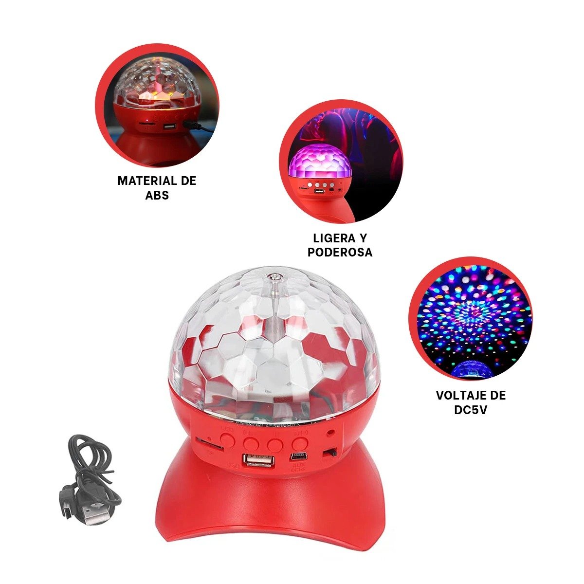 BOCINA PROYECTOR BLUETOOTH RYBIU TE30277 LUMINADOR MUY HERMOSO COMODO ROJO + LIGAS REGALO - 3
