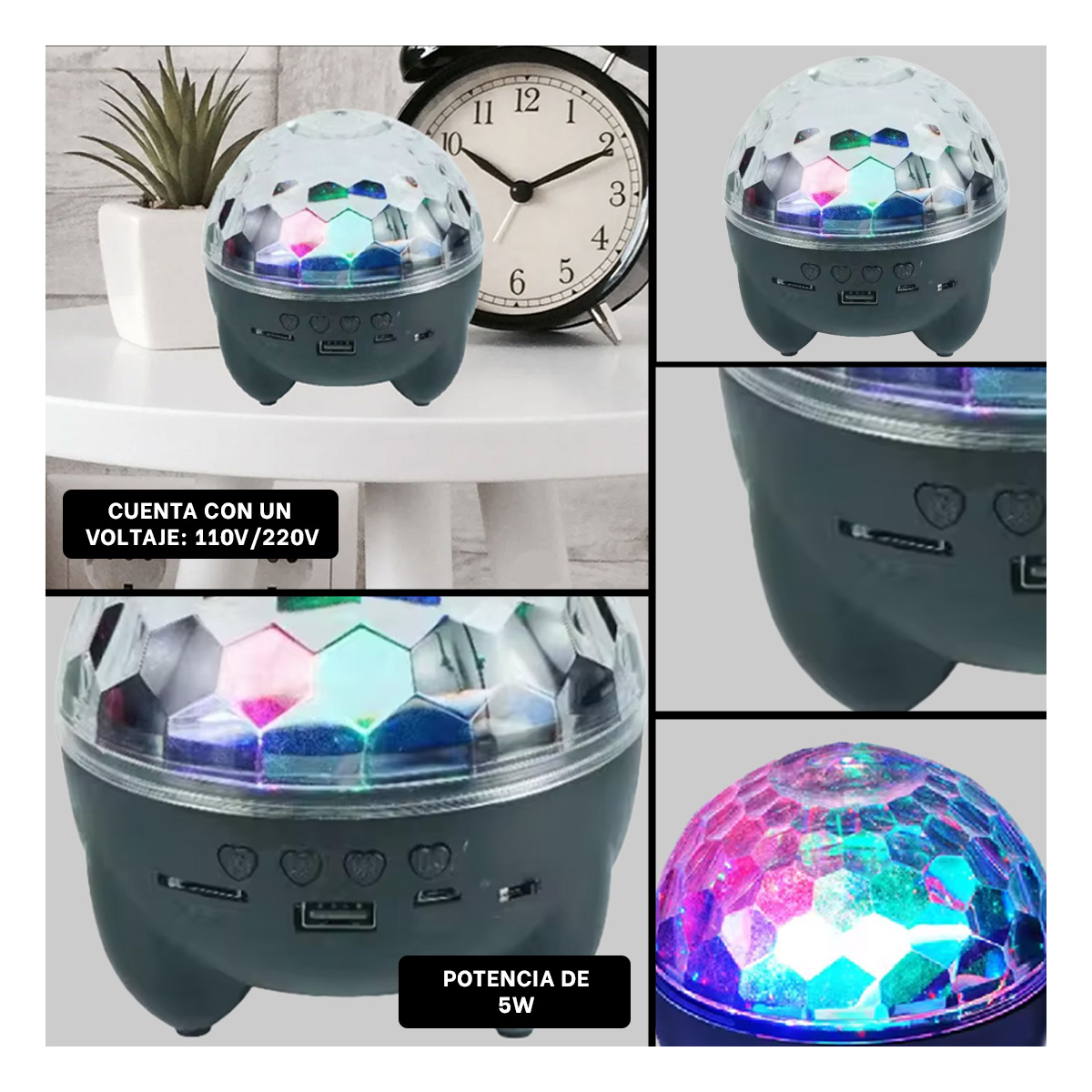 BOCINA PROYECTOR BLUETOOTH RYBIU TE30271 LUMINADOR DURABLE LUCES NEGRO + BANDERITAS ADHESIVAS - 4