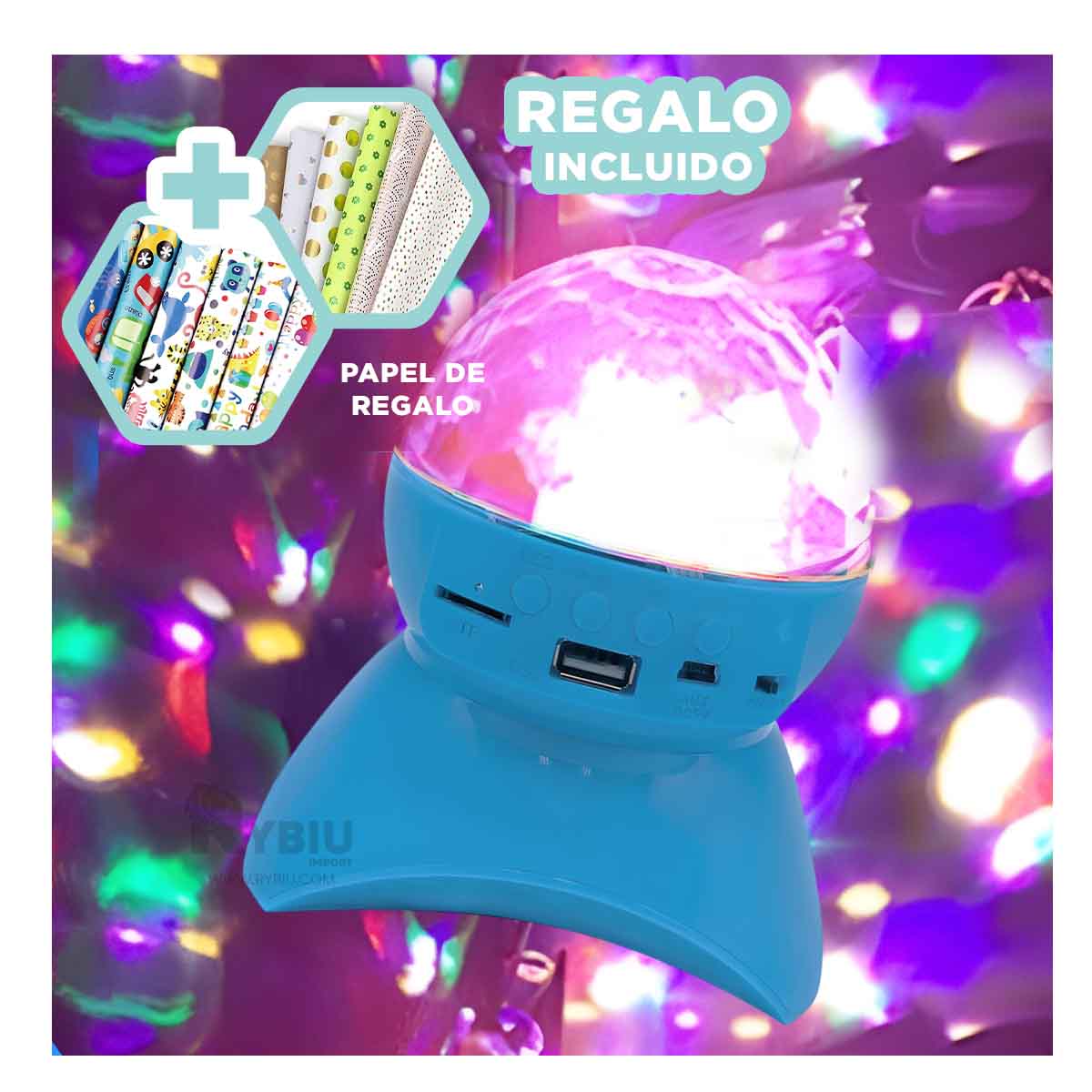 BOCINA PROYECTOR BLUETOOTH RYBIU TE30274 FIESTAS COLOR CELESTE + ENVOLTORIO REGALO - 1