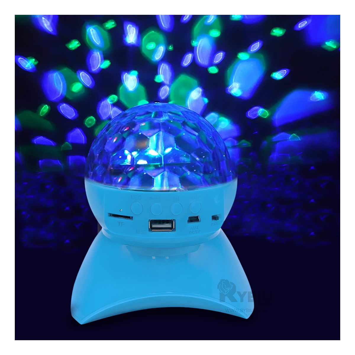 BOCINA PROYECTOR BLUETOOTH RYBIU TE30274 FIESTAS COLOR CELESTE + ENVOLTORIO REGALO - 3