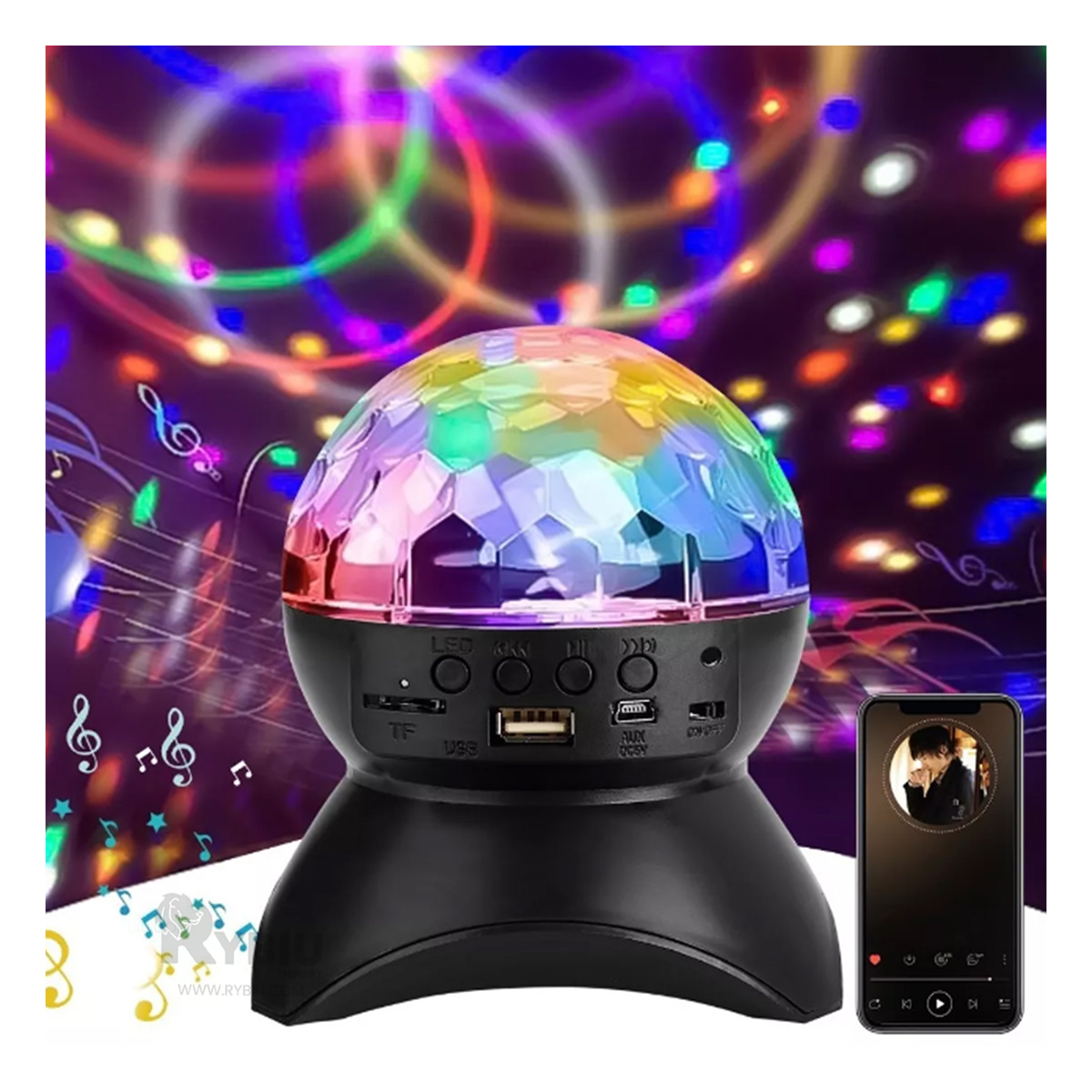 BOCINA PROYECTOR BLUETOOTH RYBIU TE30276 FIESTAS COLOR NEGRO + ENVOLTORIO REGALO - 1