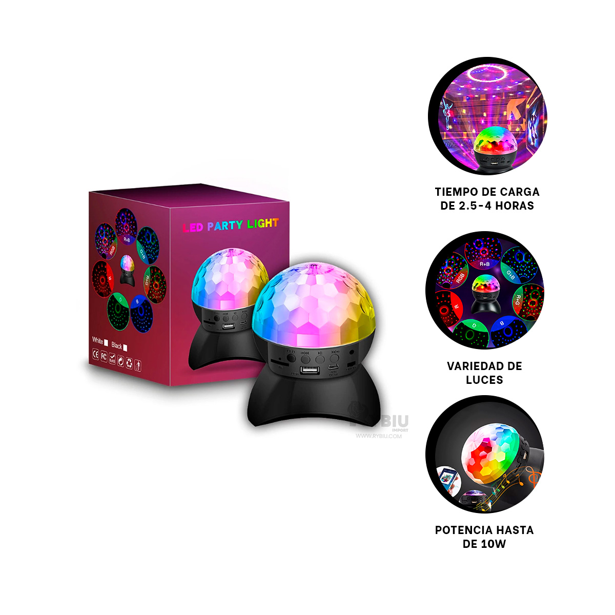 BOCINA PROYECTOR BLUETOOTH RYBIU TE30276 FIESTAS COLOR NEGRO + ENVOLTORIO REGALO - 3