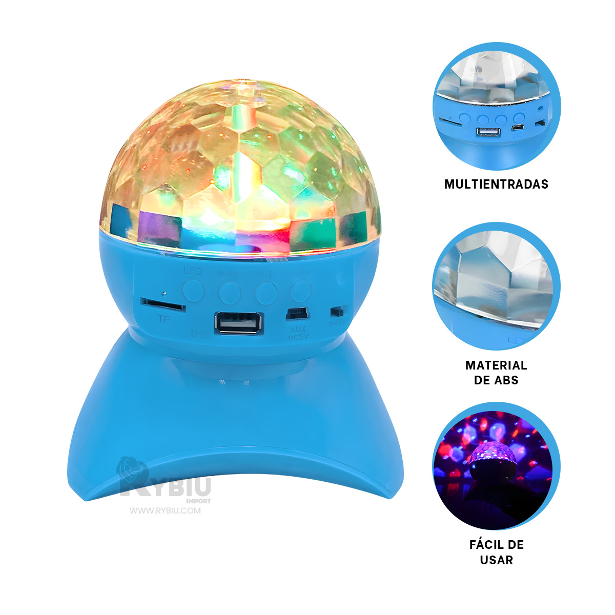 BOCINA PROYECTOR BLUETOOTH RYBIU TE30274 LIVIANO MANEJABLE CELESTE + GIFT MINIAGENDA - 2