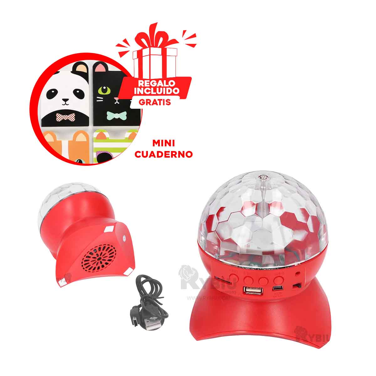 BOCINA PROYECTOR BLUETOOTH RYBIU TE30277 LUMINADOR RESISTENTE ROJO + REGALO LIGAS PEINAR - 1