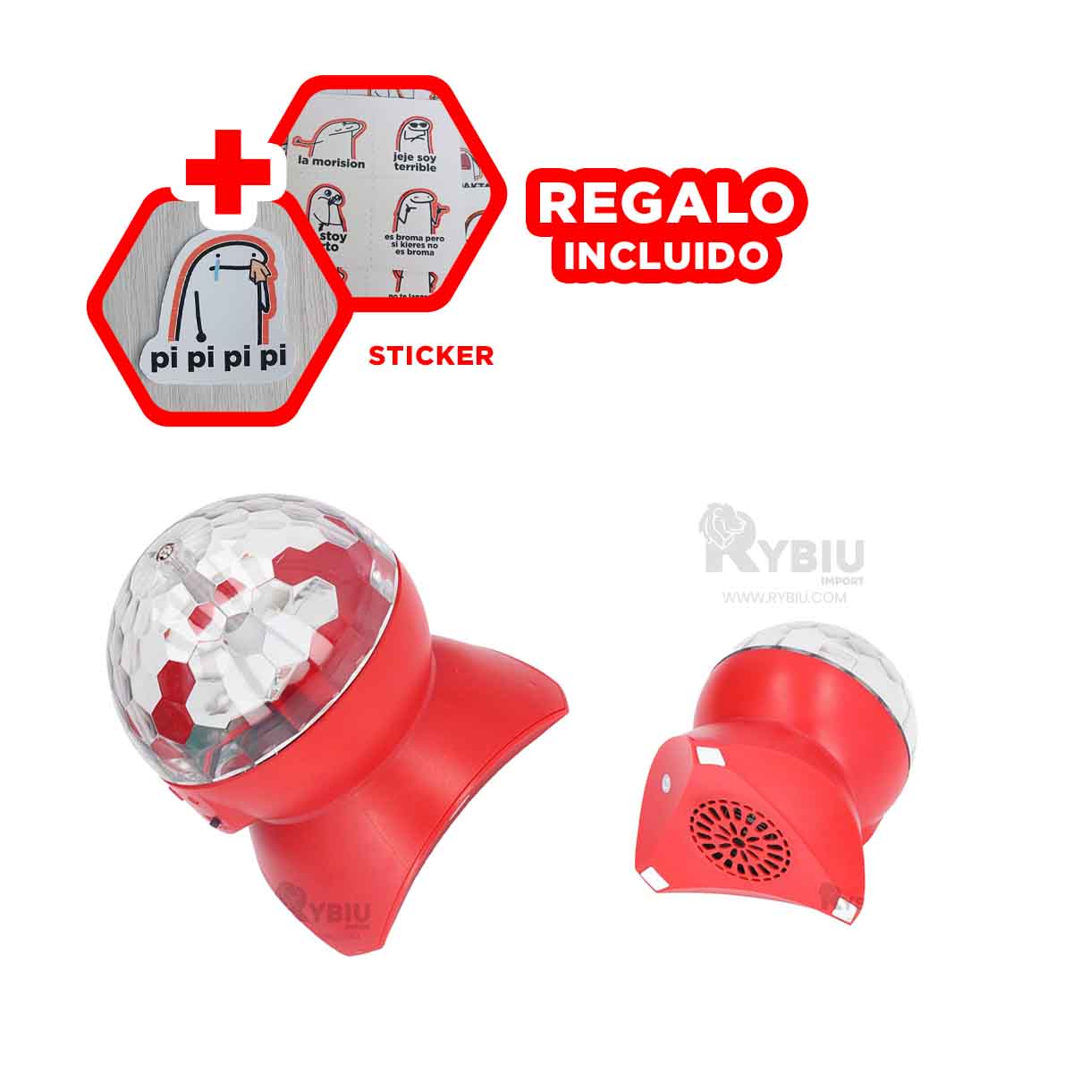 BOCINA PROYECTOR BLUETOOTH RYBIU TE30277 LUMINADOR RESISTENTE ROJO + REGALO LIGAS PEINAR - 2