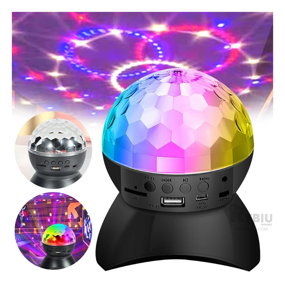 BOCINA PROYECTOR BLUETOOTH RYBIU TE30276 REFLECTOR GIRATORIO ADAPTABLE NEGRO + PAPEL REGALO - 4
