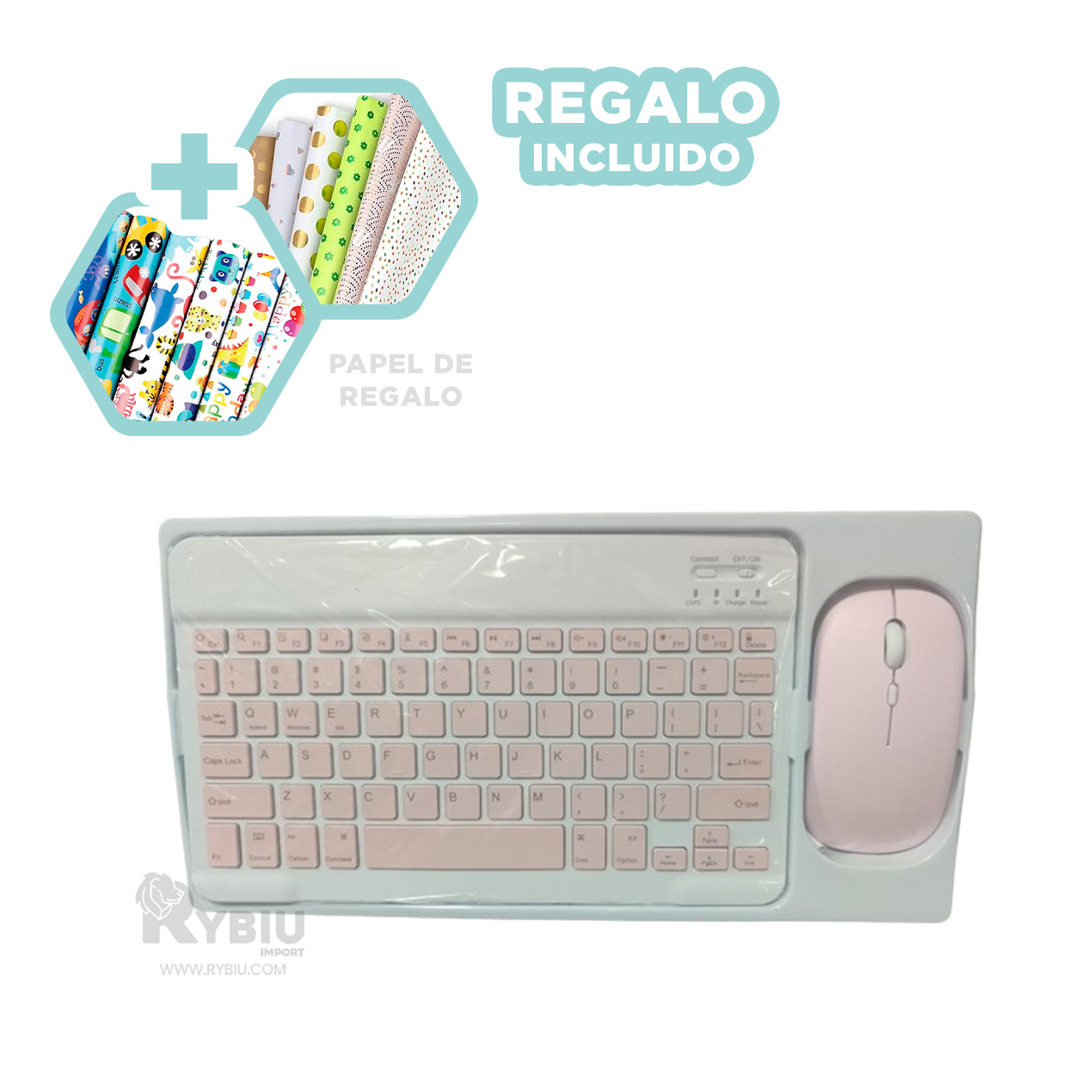 MOUSE INALÁMBRICO RYBIU PORTÁTIL Y TECLADO TONO BLANCO + GIFT MINIAGENDA TE29867 SET - 1