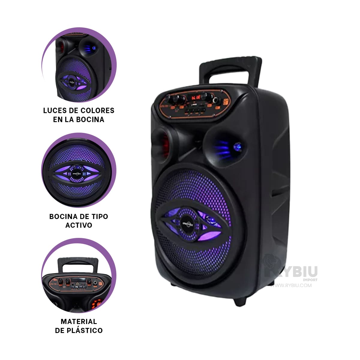 PARLANTE BLUETOOTH RYBIU GTS-1700 BOCINA INALAMBRICA COLOR NEGRO + ENVOLTORIO REGALO - 1