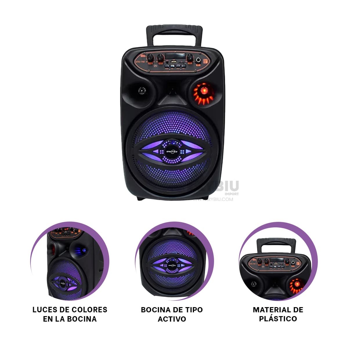 PARLANTE BLUETOOTH RYBIU GTS-1700 BOCINA INALAMBRICA COLOR NEGRO + ENVOLTORIO REGALO - 3