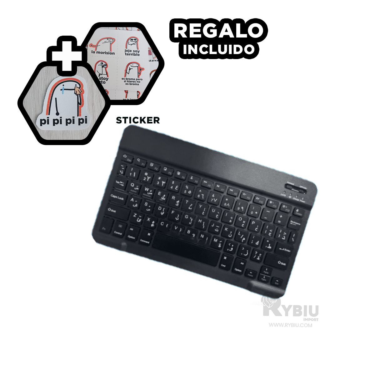 TECLADO INALÁMBRICO RYBIU COMPLEMENTOS PC EN COLOR NEGRO + BANDERITAS ADHESIVAS TE29868 - 2
