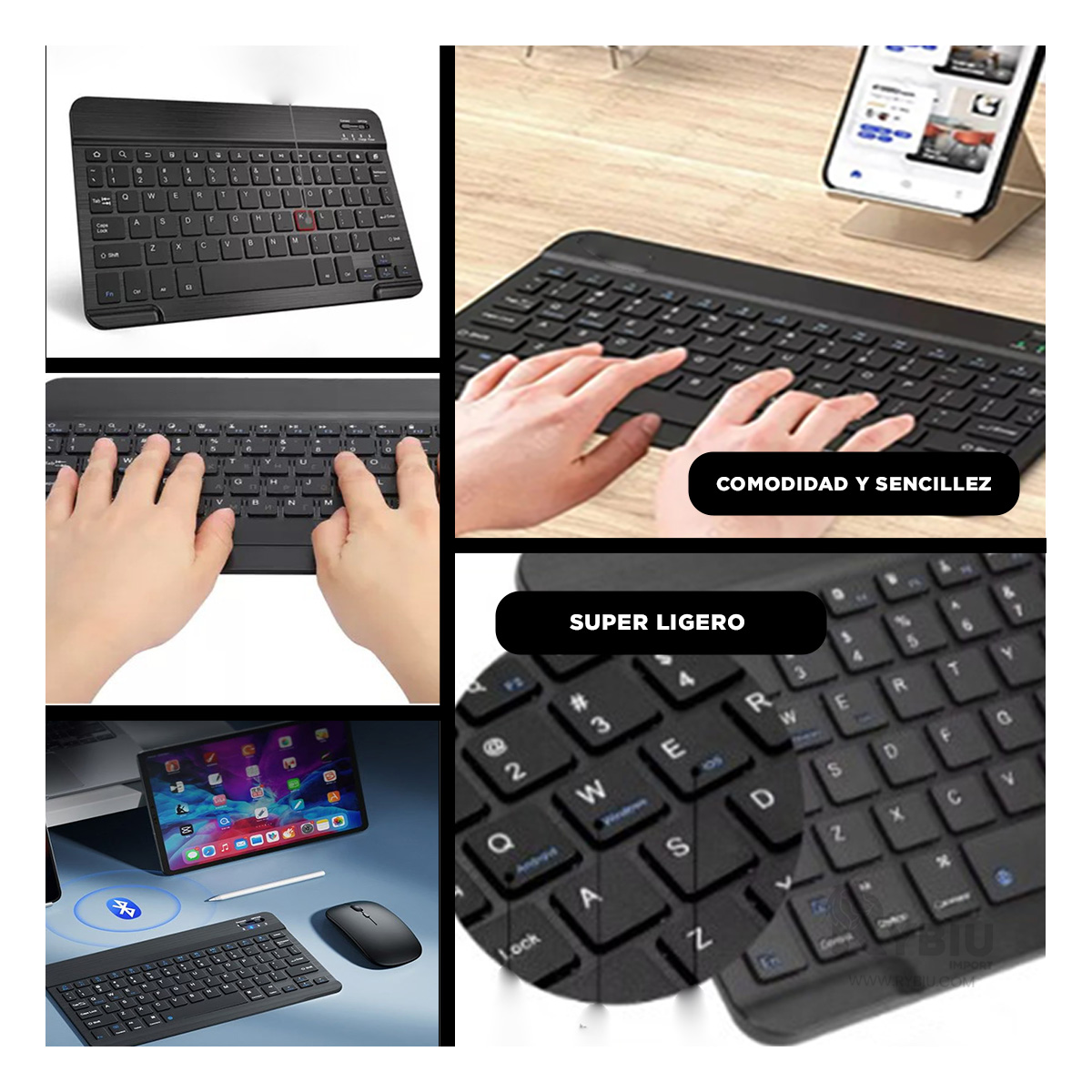 TECLADO INALÁMBRICO RYBIU COMPLEMENTOS PC EN COLOR NEGRO + BANDERITAS ADHESIVAS TE29868 - 3
