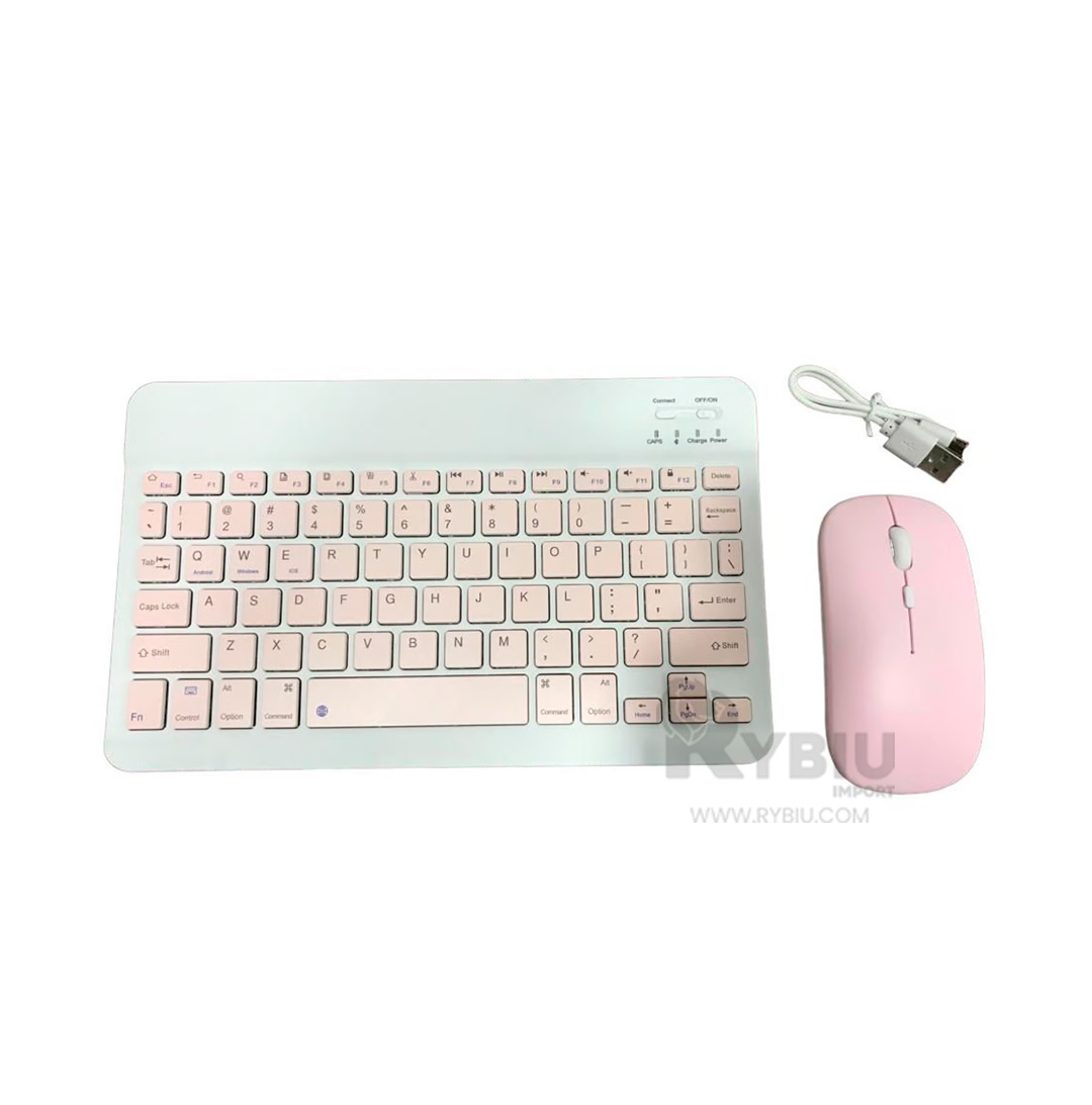 TECLADO INALÁMBRICO RYBIU Y RATÓN ROSADO + REGALO LIGAS PEINAR TE29869 COMBO - 4
