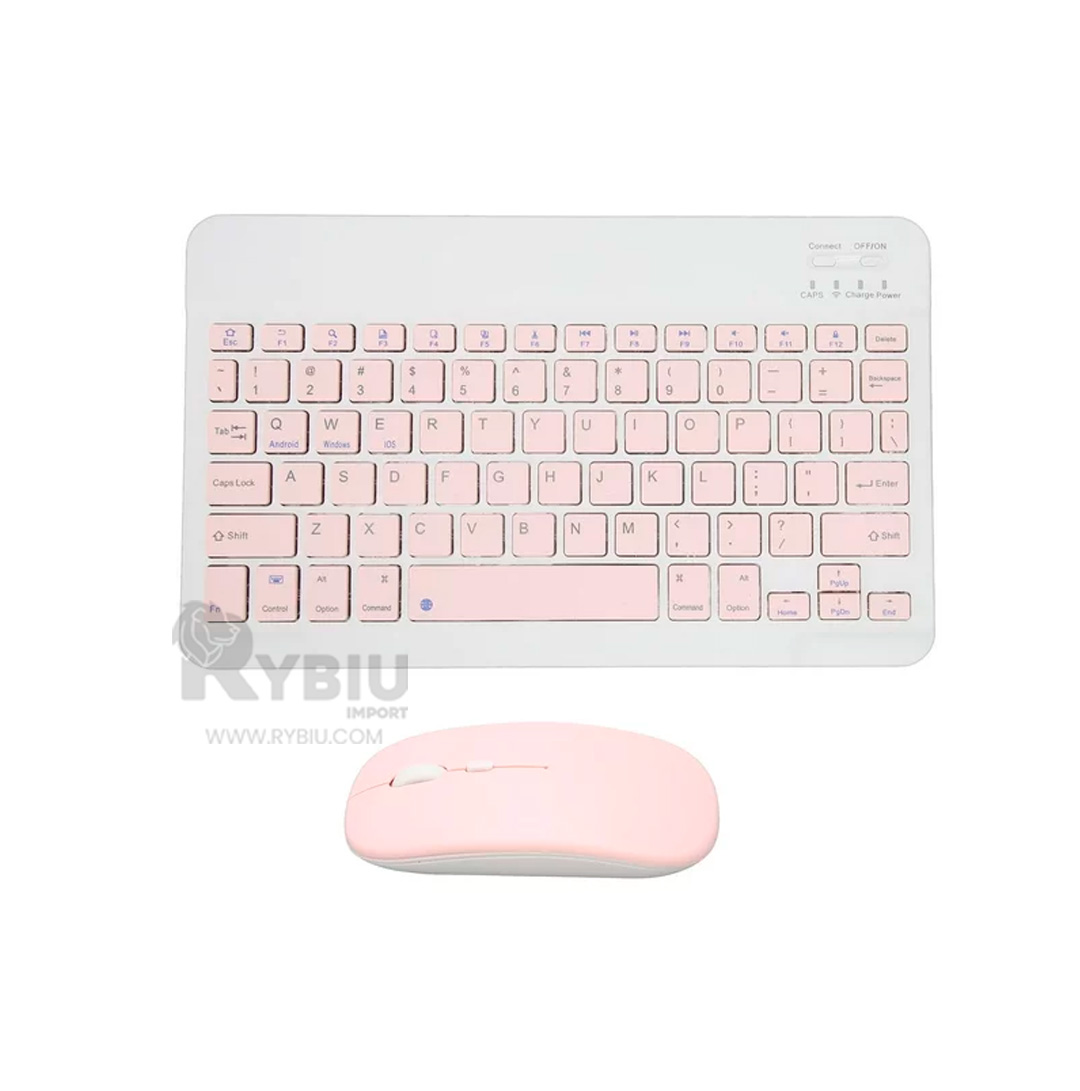 MOUSE INALÁMBRICO RYBIU PORTÁTIL Y TECLADO TONO ROSADO + GIFT MINIAGENDA TE29869 SET - 2