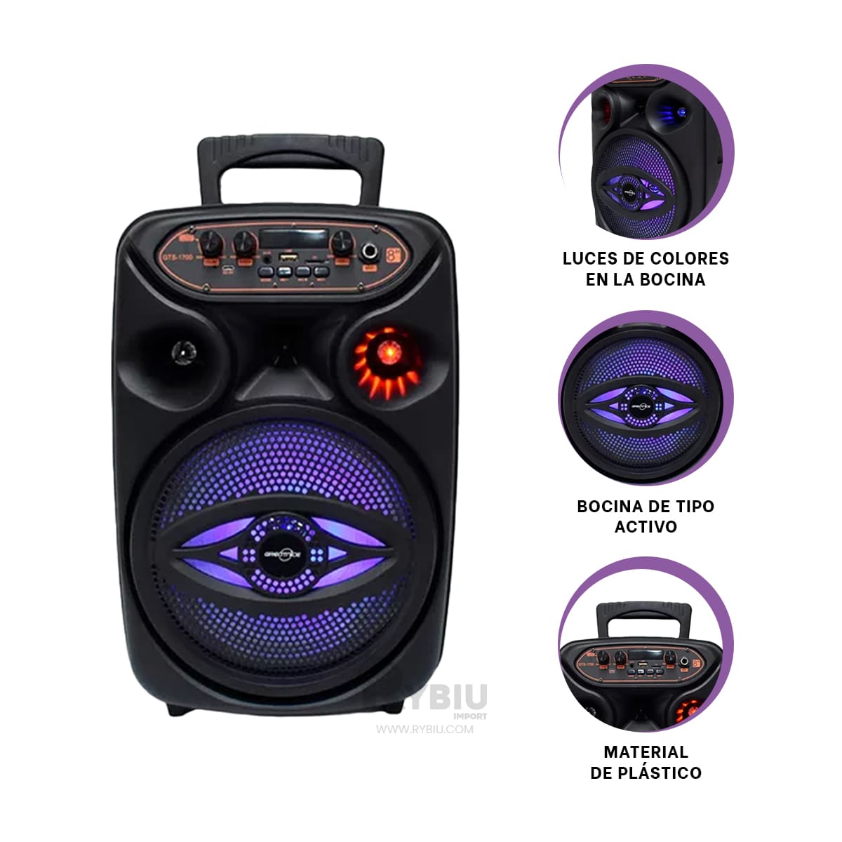 PARLANTE BLUETOOTH RYBIU GTS-1700 BOCINA FACIL TRANSPORTE COLOR NEGRO + GIFT MINIAGENDA - 3