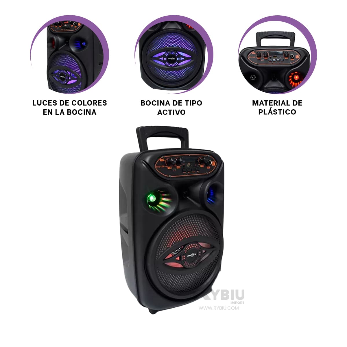 PARLANTE BLUETOOTH RYBIU GTS-1700 PORTATIL BOCINA MOVIL COLOR NEGRO + REGALO STICKERS - 3