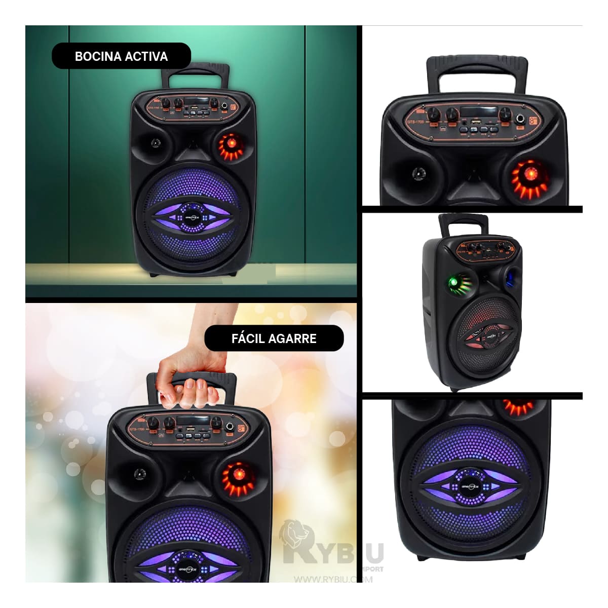 PARLANTE BLUETOOTH RYBIU GTS-1700 PORTATIL BOCINA MOVIL COLOR NEGRO + REGALO STICKERS - 4