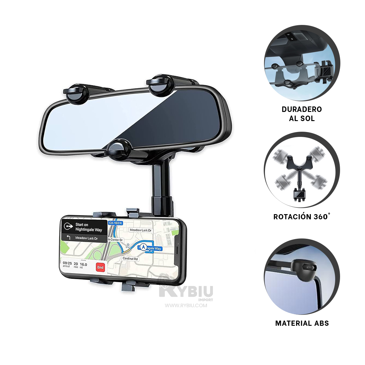 SOPORTE RYBIU TE30045 APOYO COMPACTO CELULARES NEGRO + REGALO LIGAS PEINAR - 3