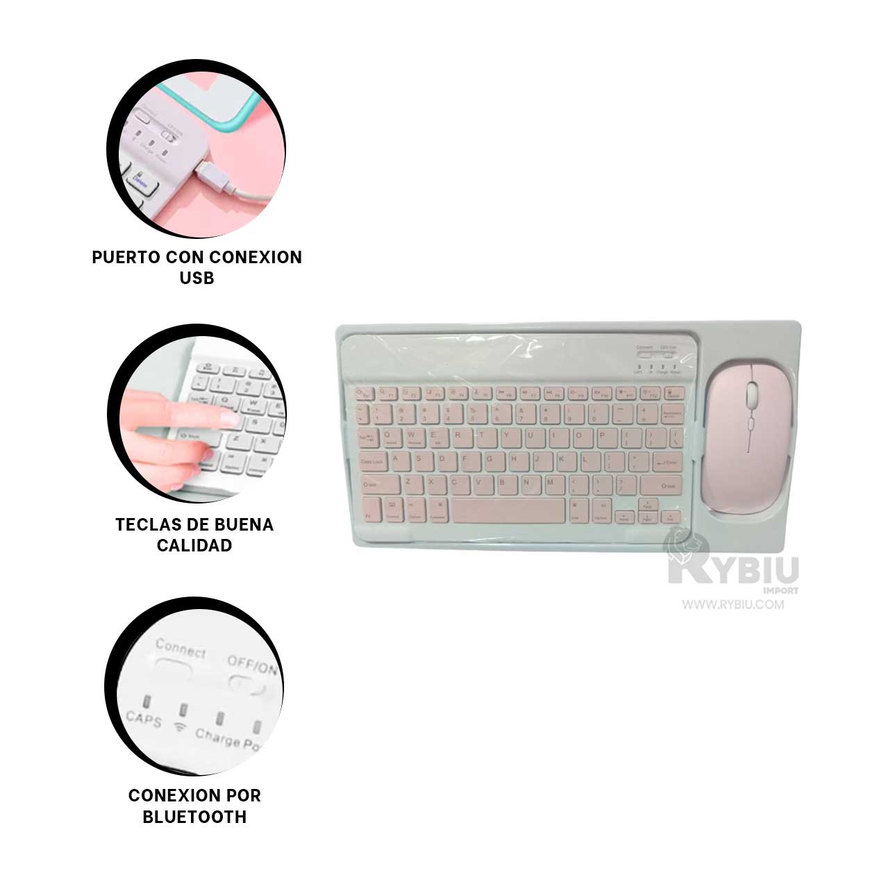 MOUSE INALÁMBRICO RYBIU GAMERS Y TECLADO BLANCO + REGALO AGENDITA TE29867 SET - 2
