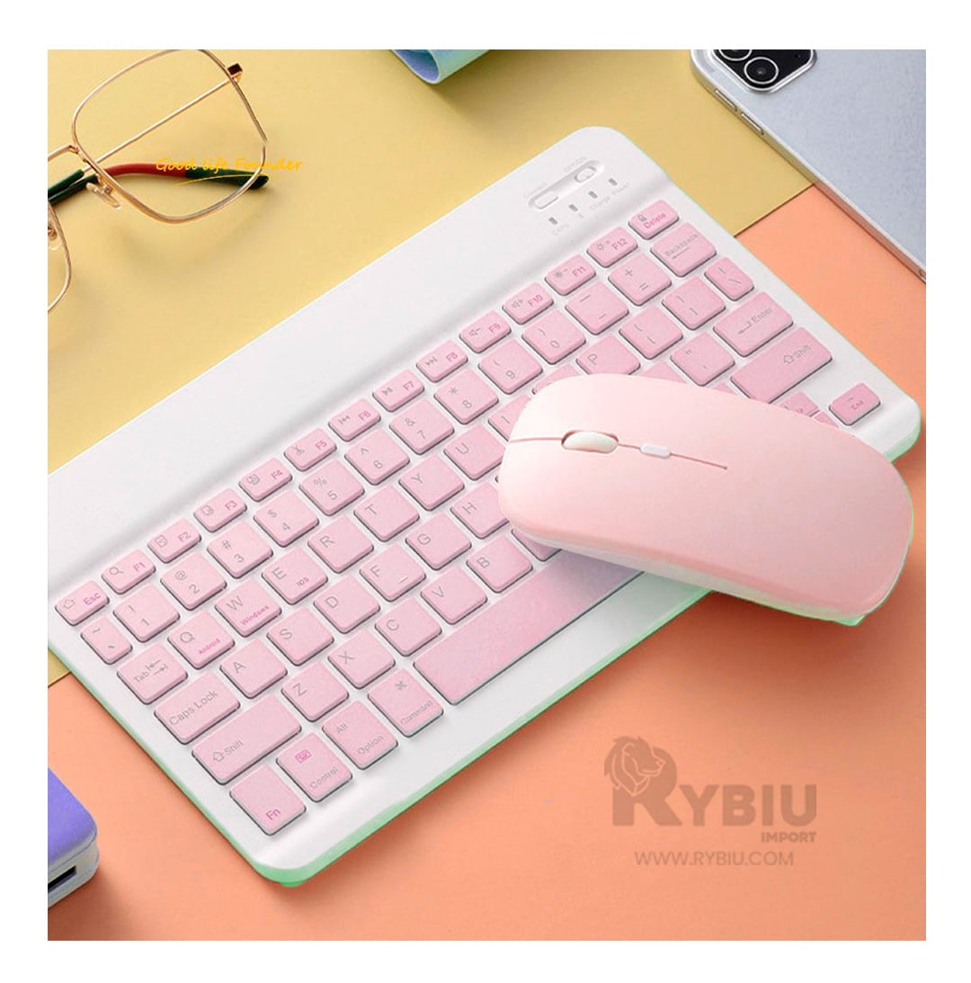 TECLADO INALÁMBRICO RYBIU CONJUNTO TECNOLÓGICO EN COLOR ROSADO + BANDERITAS ADHESIVAS TE29869 - 2