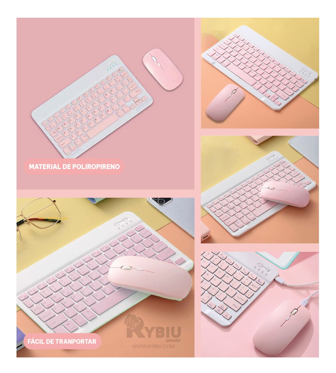 TECLADO INALÁMBRICO RYBIU CONJUNTO TECNOLÓGICO EN COLOR ROSADO + BANDERITAS ADHESIVAS TE29869 - 3