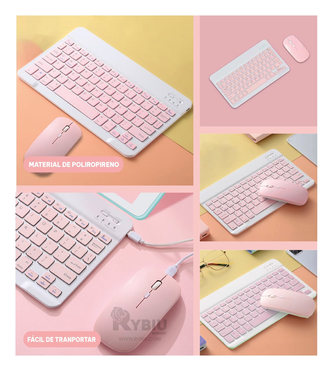 TECLADO INALÁMBRICO RYBIU CONJUNTO TECNOLÓGICO EN COLOR ROSADO + BANDERITAS ADHESIVAS TE29869 - 4