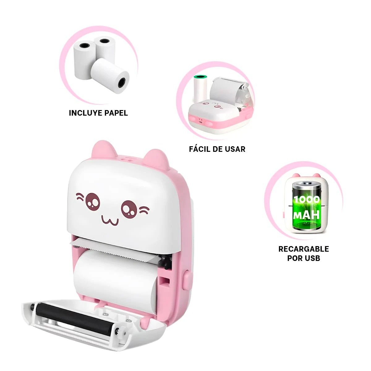 MINI PRINTER PORTATIL 10X8CM ROSADO PARA CASA OFICINA Y TAREAS EN CASA - 3