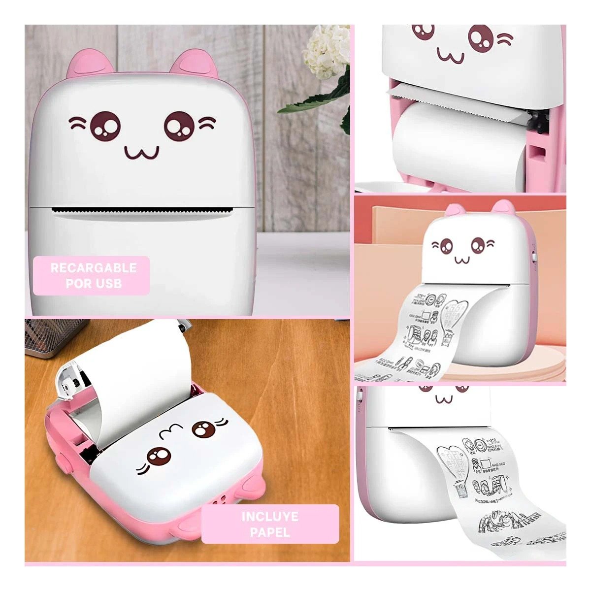 MINI PRINTER PORTATIL 10X8CM ROSADO PARA CASA OFICINA Y TAREAS EN CASA - 5
