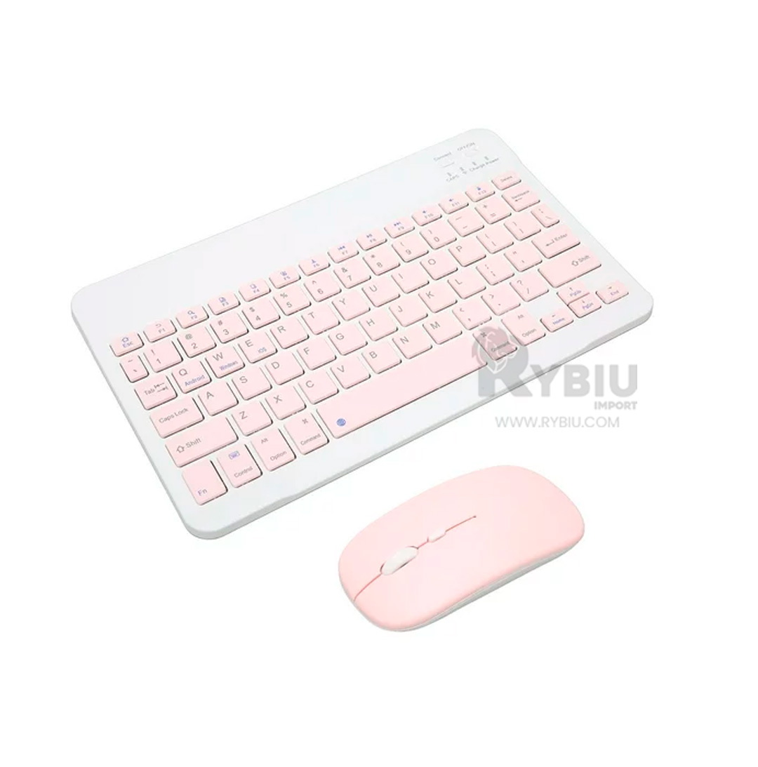 TECLADO INALÁMBRICO RYBIU TECNOLÓGICO RECARGABLE TONO ROSADO + REGALO STICKERS TE29869 SET - 2