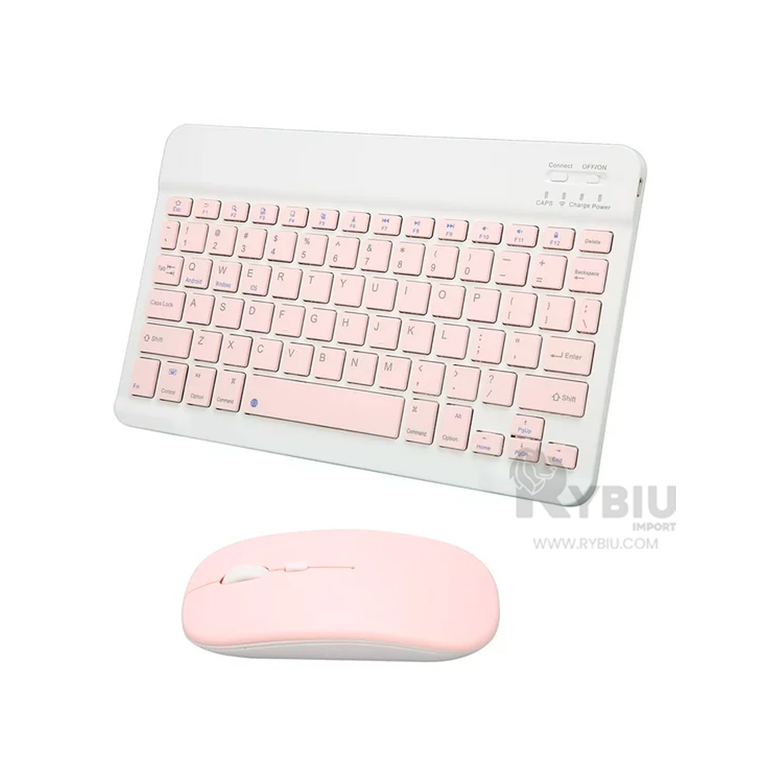 TECLADO INALÁMBRICO RYBIU TECNOLÓGICO RECARGABLE TONO ROSADO + REGALO STICKERS TE29869 SET - 3