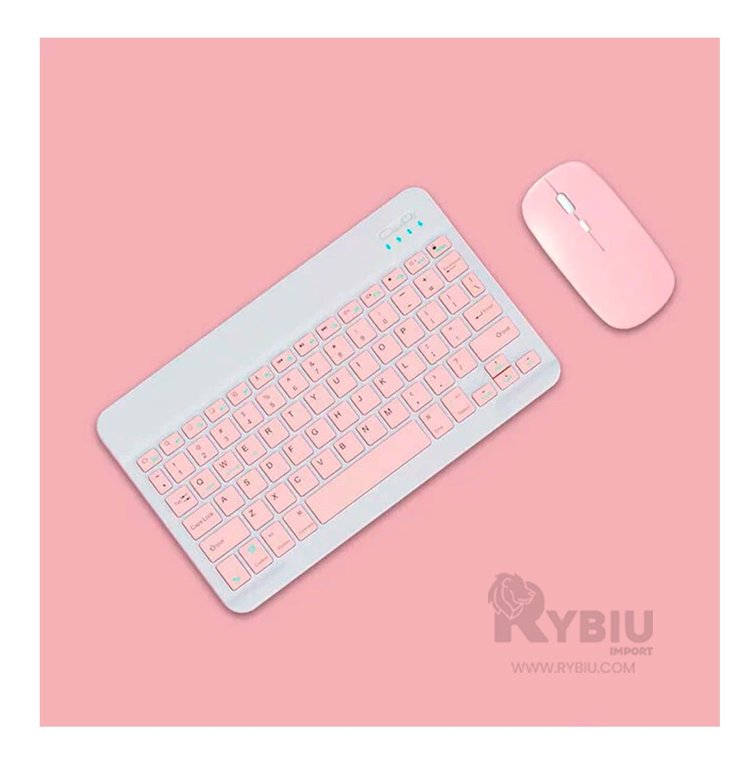 TECLADO INALÁMBRICO RYBIU TECNOLÓGICO RECARGABLE TONO ROSADO + REGALO STICKERS TE29869 SET - 4