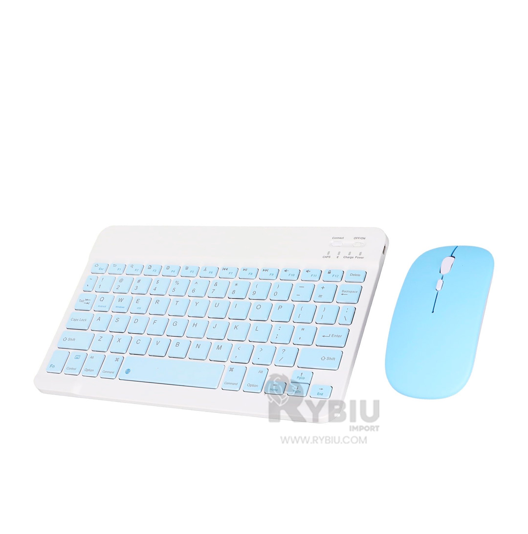 TECLADO INALÁMBRICO RYBIU ERGONÓMICO PC COLOR CELESTE + ENVOLTORIO REGALO TE29870 SET - 1