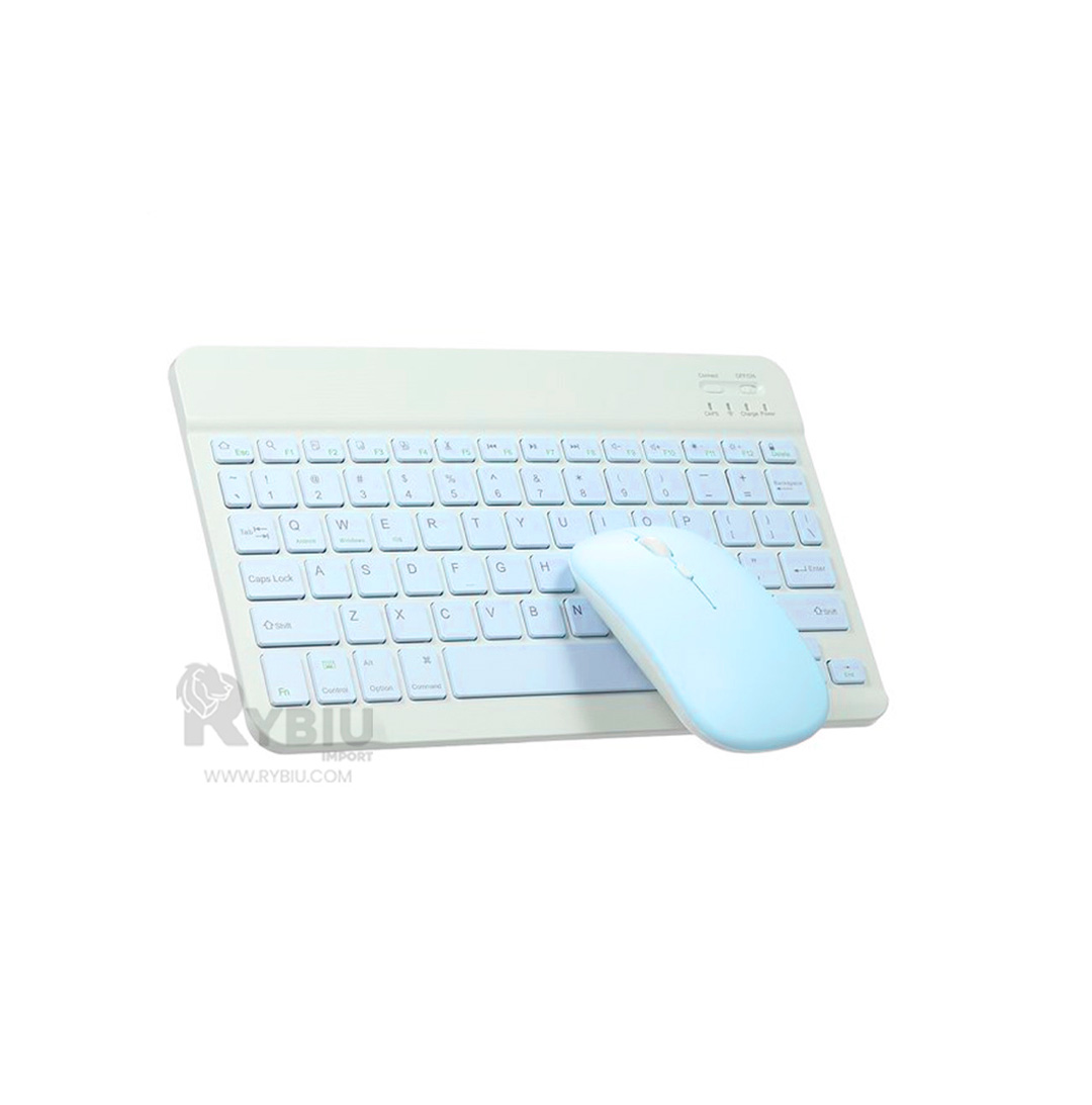TECLADO INALÁMBRICO RYBIU PERISFERICOS EN CELESTE + REGALO LIGAS PEINAR TE29870 PACK - 1
