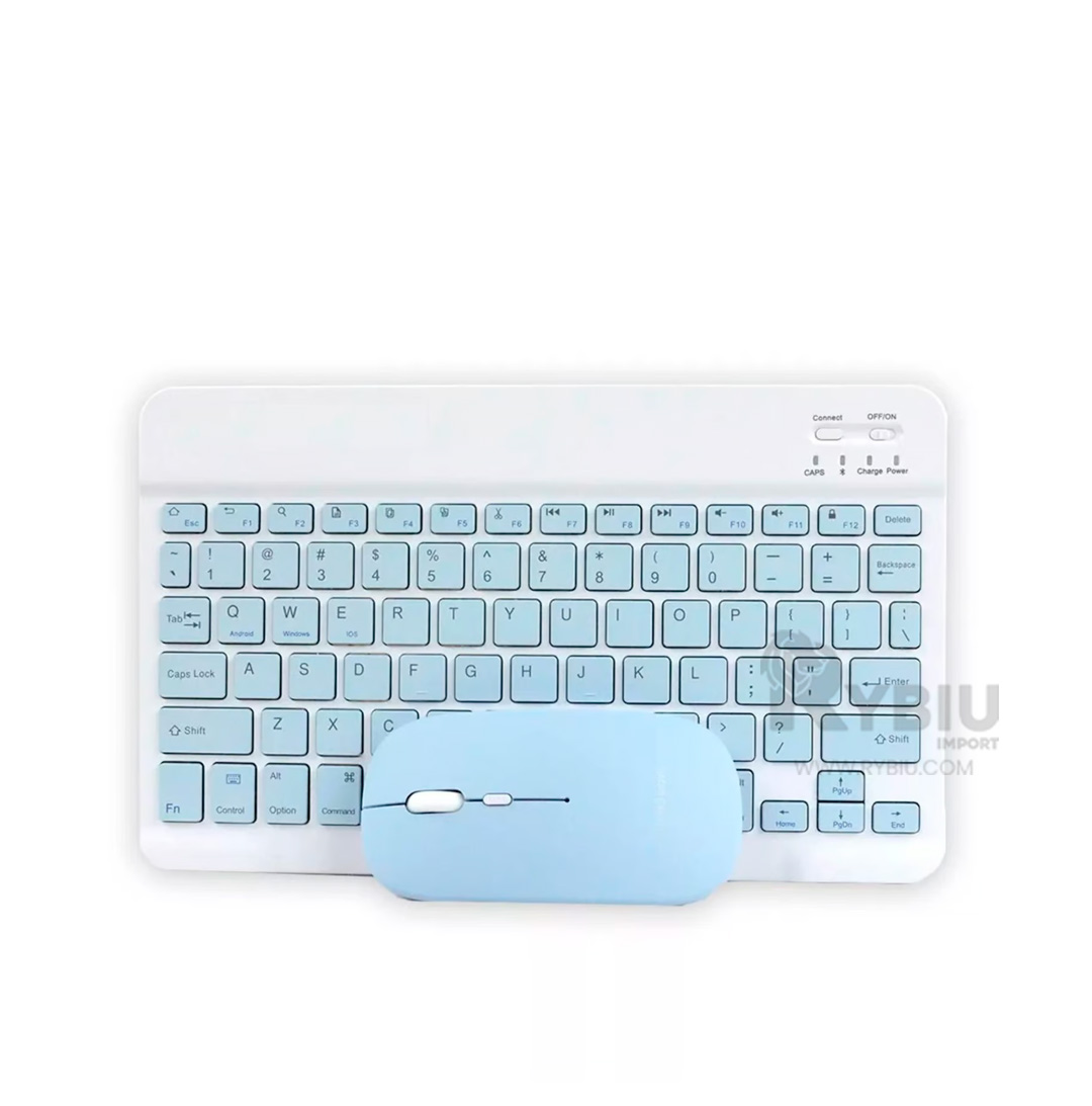 TECLADO INALÁMBRICO RYBIU PERISFERICOS EN CELESTE + REGALO LIGAS PEINAR TE29870 PACK - 2
