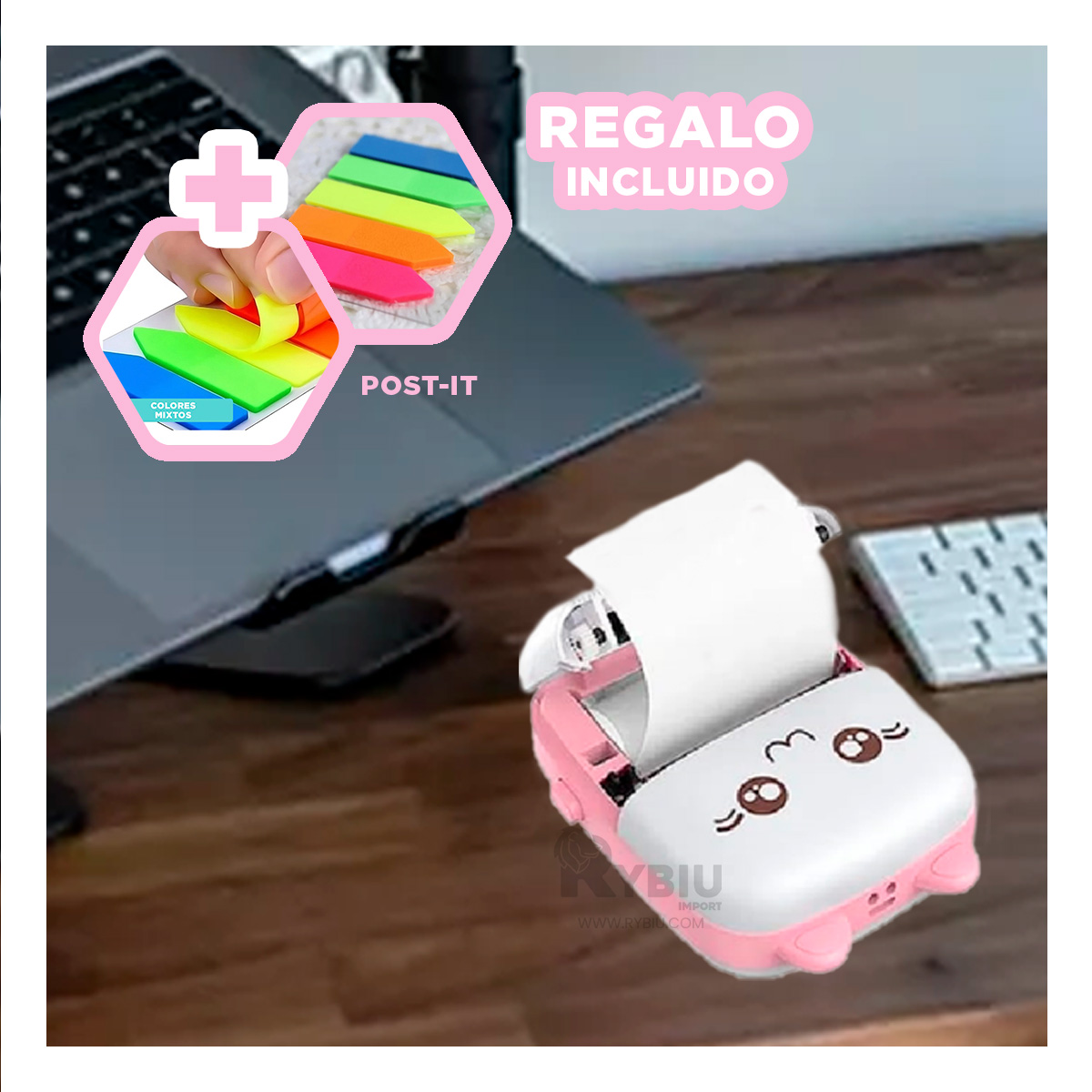 IMPRESORA RECARGABLE MINI EN ROSADO Y+REGALO AGENDITA - 1