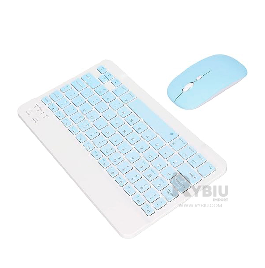 TECLADO INALÁMBRICO RYBIU TECNOLÓGICO EN CELESTE + BANDERITAS ADHESIVAS TE29870 PACK - 2