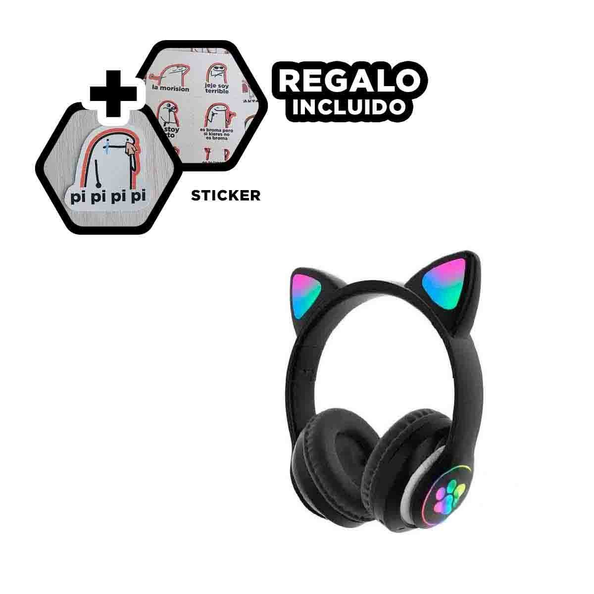 AUDÍFONOS RYBIU FORMA GATO EN COLOR NEGRO + REGALO STICKERS - 1