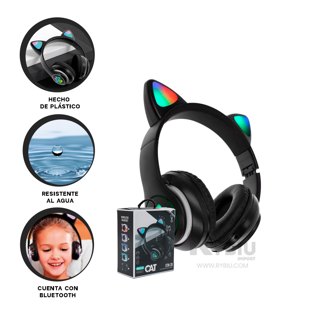 AURICULARES RYBIU COMODOS TIPO GATO TONO NEGRO + GIFT MINIAGENDA - 2