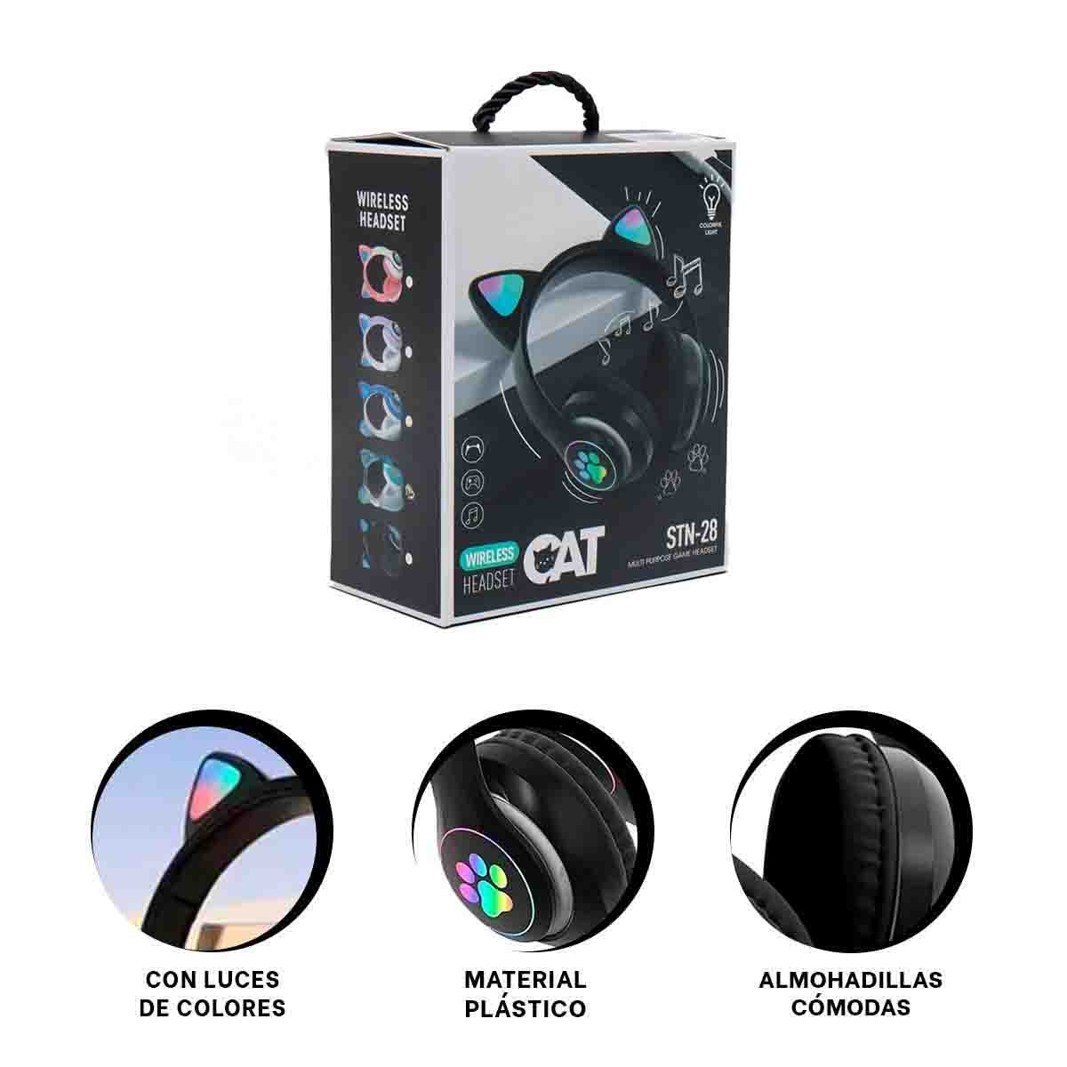 AUDÍFONOS RYBIU CON TEMATICA GATO Y CON LUCES EN TONO NEGRO - 3