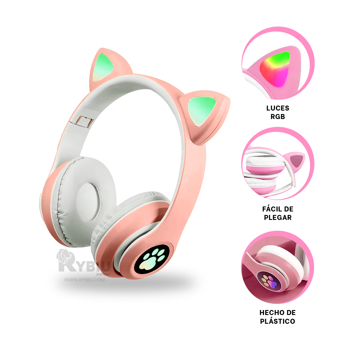 OREJERA RYBIU CON DISENO CAT ROSADO + REGALO LIGAS PARA PEINAR - 1
