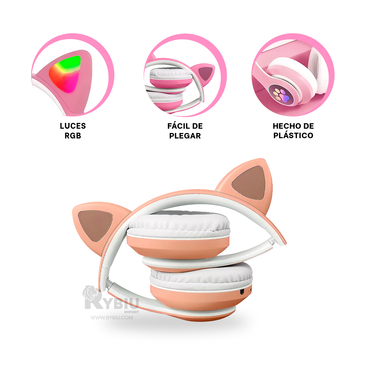AURICULARES RYBIU LED GATO ROSADO + REGALO AGENDITA - 4
