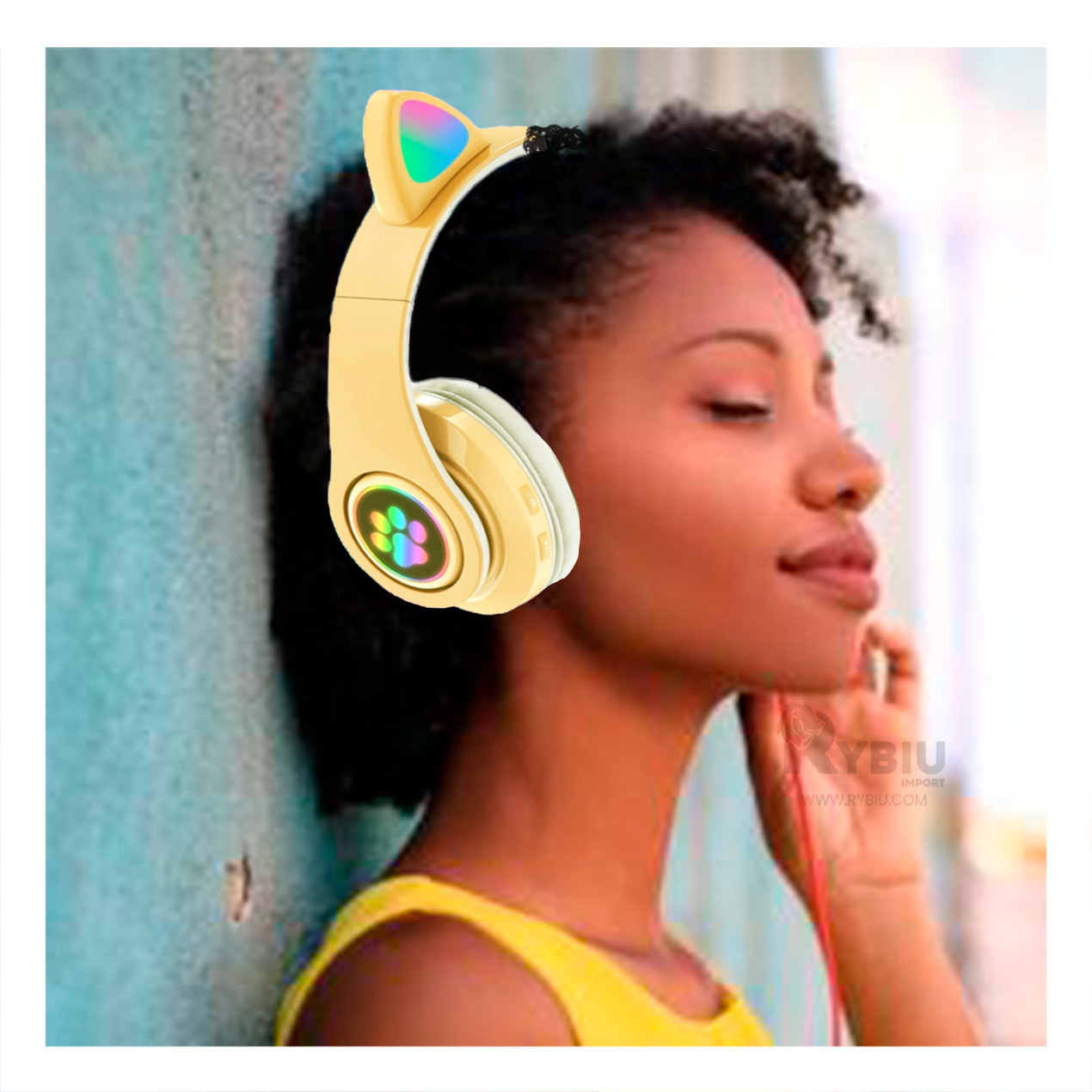 AURICULARES RYBIU COMODOS TIPO GATO EN AMARILLO + GIFT MINIAGENDA - 1