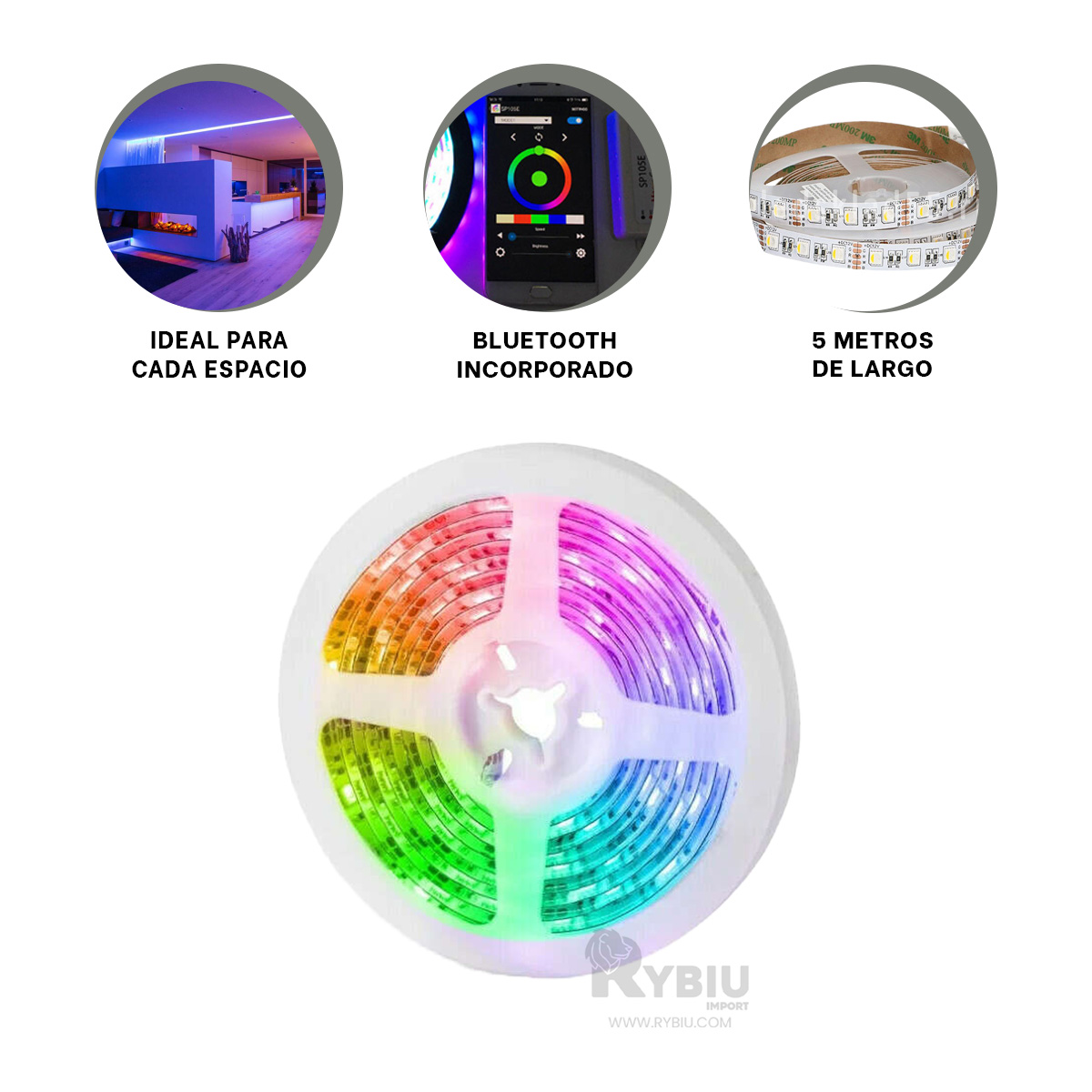 LUCES LED BLUETOOTH RYBIU TE31544 EFECTOS SORPRENDENTES MULTICOLOR + REGALO STICKERS - 2