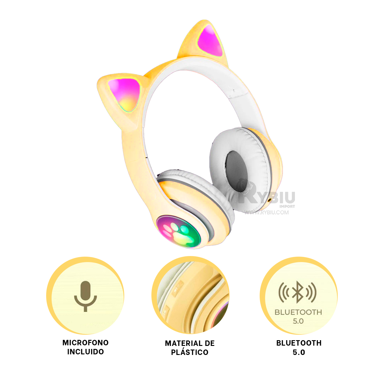 OREJERA RYBIU CON LUZ GATO AMARILLO + BANDERITAS ADHESIVAS - 1