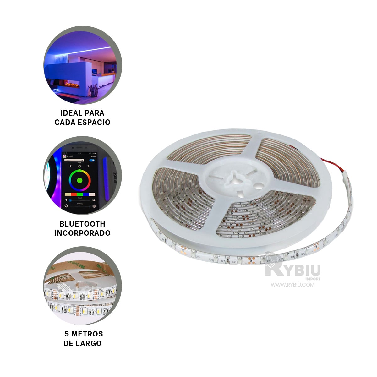 LUCES LED BLUETOOTH RYBIU TE31544 MAS PROGRAMADOR MUTICOLOR + ENVOLTORIO REGALO - 2